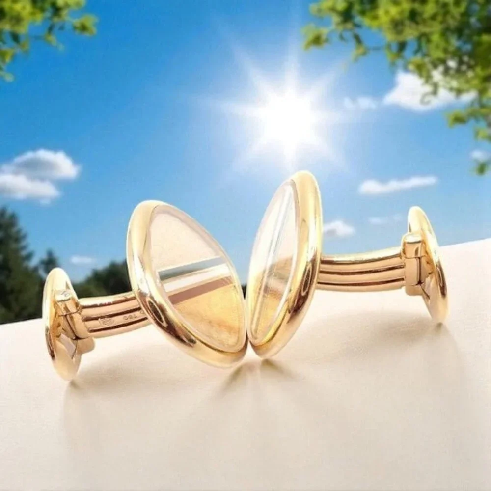 Rare! Patek Philippe 18k Yellow Gold Italian Flag Colors Enamel Large Cufflinks